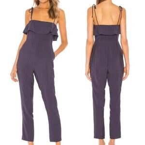 Tularosa City Jumpsuit Ruffles Cropped Adjustable Straps Pockets Blue Size XS